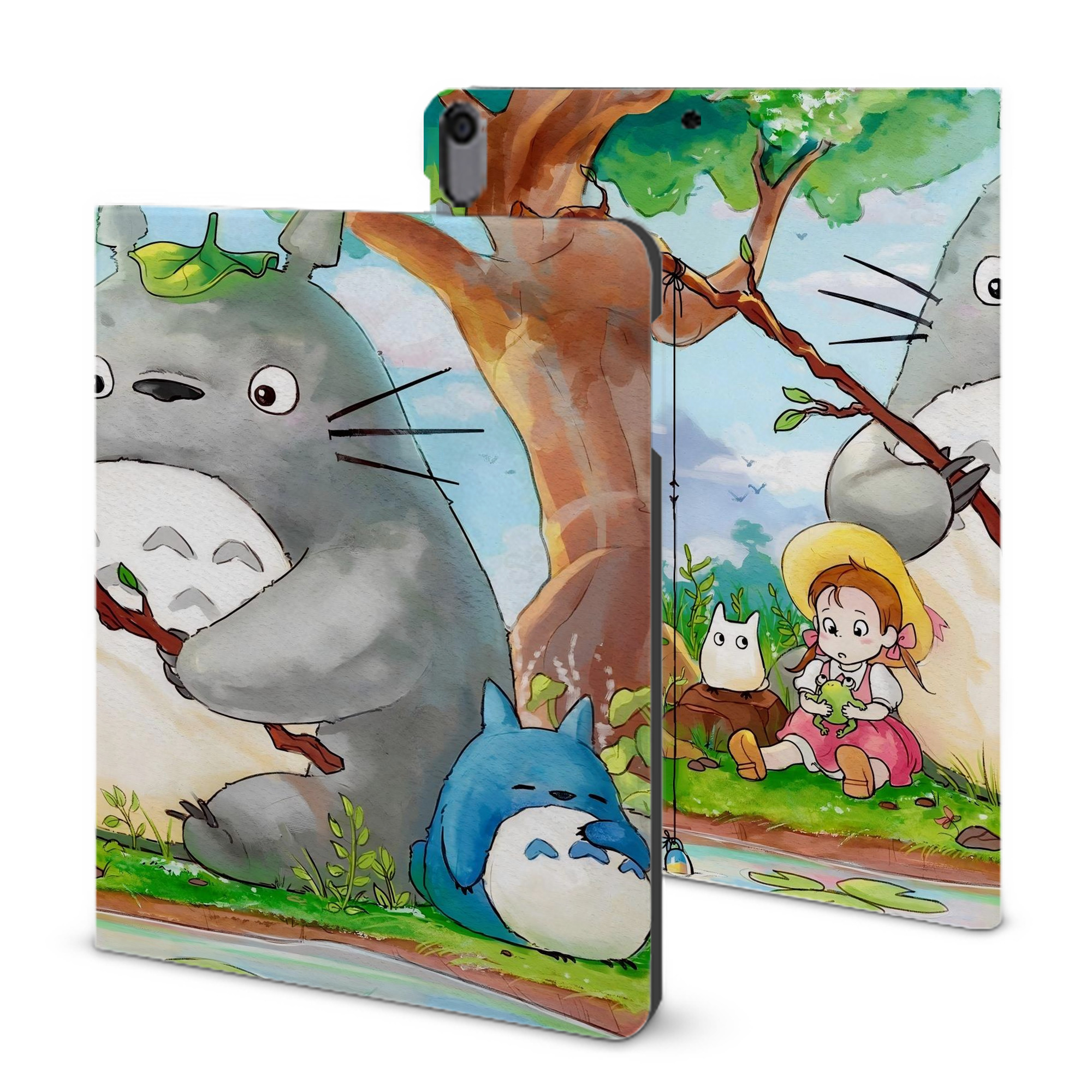 （画像用） となりのトトロ 草壁メイ 草壁サツキ My Neighbor Totoro Satsuki Kusakabe Mei Kusakabe IPad ケース ブック型 PUレザー TPU 耐衝撃 軽量 薄型 ペン収納なし 全面保護 IPad 各モデル対応